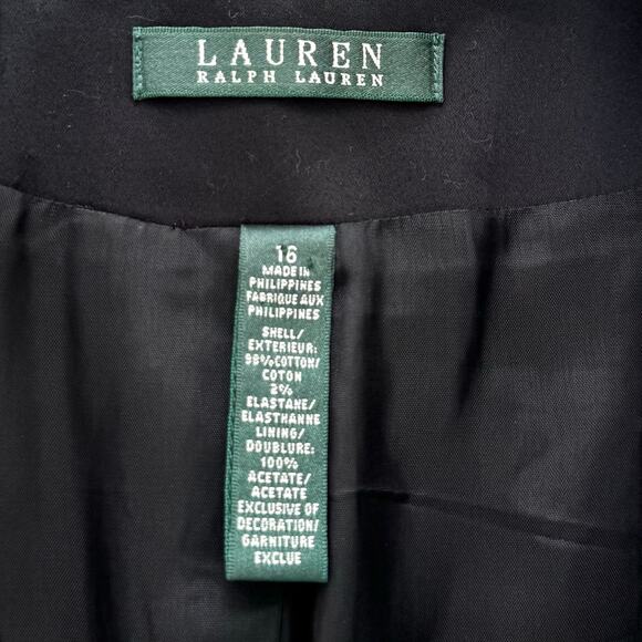 Lauren Ralph Lauren Two-Button Blazer Jacket Cotton Embroidered Logo Black 16 - Picture 9 of 11